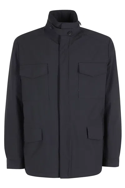Duno Water-repellent Microfiber Field Jacket With High Collar In Blue