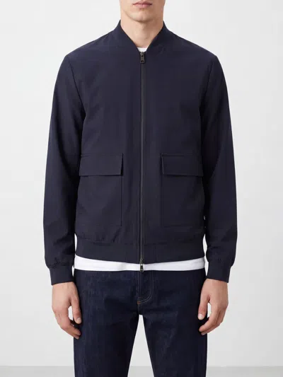 Duno Wool-blend Bomber Jacket With Bomber Collar And Patch Pockets In Blue