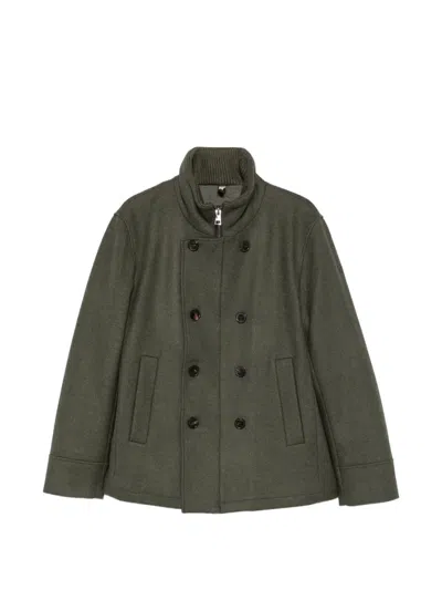 Duno Zakab Double-breasted Funnel-neck Coat In Green