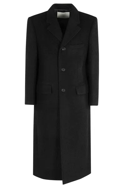 DUNST 2-WAY BOUCLE WOOL COAT WITH LAPEL NECKLINE AND FLAP POCKETS