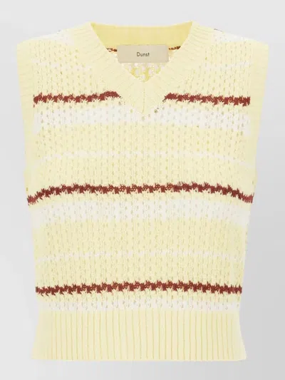 Dunst Acrylic Blend Sleeveless Sweater Striped V Neck In Yellow