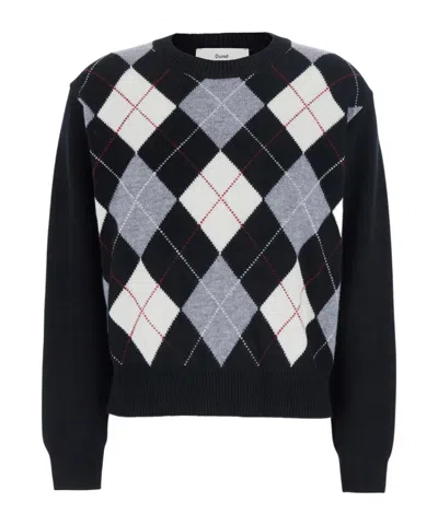 Dunst Argyle Crew Neck Knitted Sweater In Black