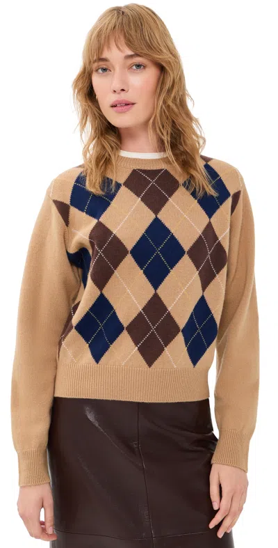 Dunst Argyle Crew Neck Sweater Camel Beige