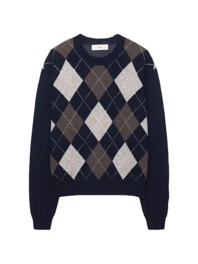 Dunst Argyle Crew-neck Sweater In Blue