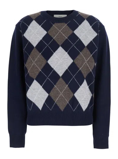 Dunst Argyle Motif Wool Crewneck Sweater With Long Sleeves For Women In Blue