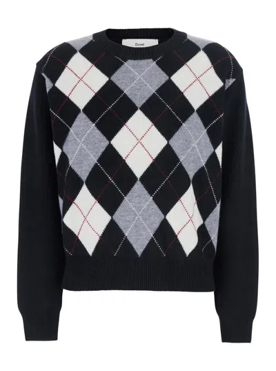 Dunst Argyle Wool Sweater In Black