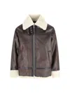 Dunst Loose Fit Shearling Collar Jacket With Buckle Hem In Brown