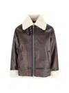 Dunst Loose Fit Shearling Collar Jacket With Buckle Hem In Brown