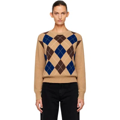 Dunst Beige Argyle Crewneck Sweater In Camel Beige