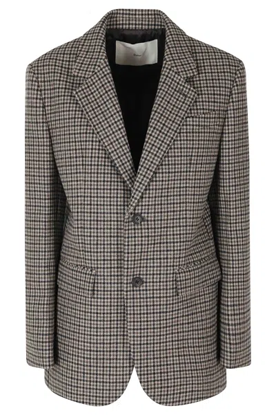 Dunst Beige Checkered Wool-blend Blazer In Black