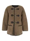 Dunst Beige Collarless Shearling Jacket With Front Toggle Closure In Ecofur Woman In Neutral