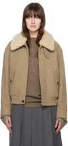 DUNST BEIGE DETACHABLE FAUX-SHEARLING COLLAR BOMBER JACKET