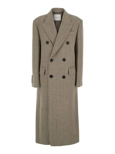 Dunst Beige Double-breasted Coat With Peak Revers In Wool Woman In Multi