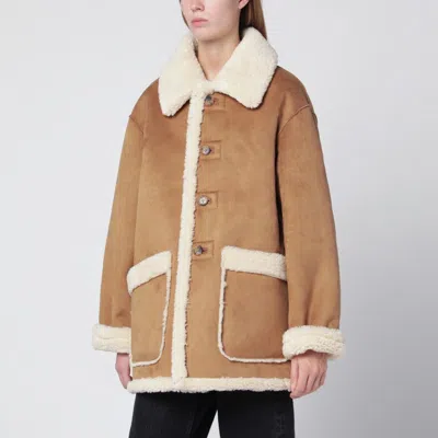 Dunst Beige Faux-leather Shearling-effect Coat In Brown