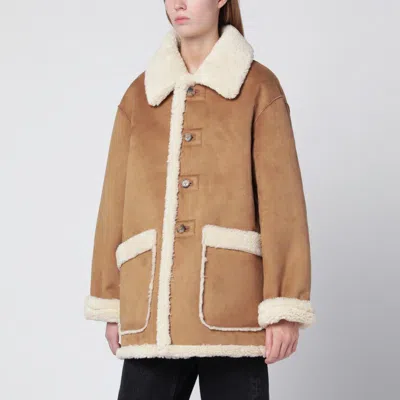 Dunst Beige Fauxleather Shearlingeffect Coat