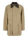 Dunst Beige Jacket With Corduroy Collar And Front Snap Button Closure In Cotton Woman
