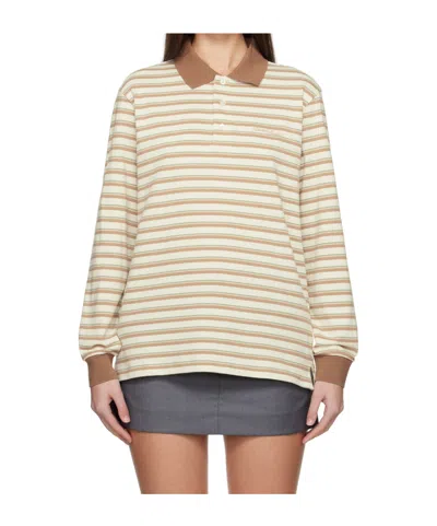 Dunst Beige Multi Stripe Collared Polo In Brown
