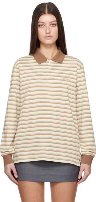 Dunst Beige Multi Stripe Collared Polo In Beige Stripe