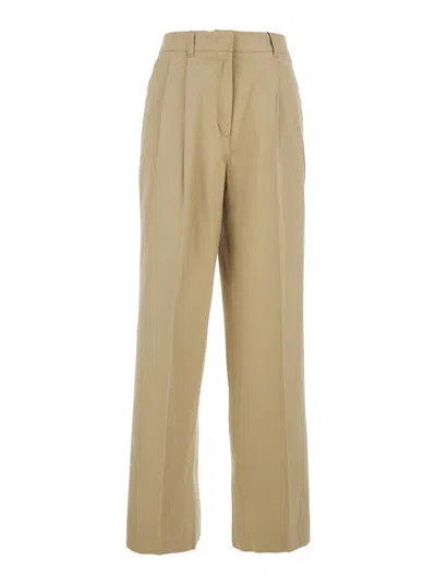 Dunst Beige Pants With Front Pleats Incotton Blend Woman In Neutral
