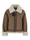 Dunst Beige Shearling Jacket With Leather Details And Belted Collar In Ecofur Woman In Multi