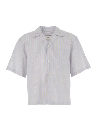 Dunst Beige Shirt With Open Collar And All-over Striped Motif In Cotton For Men In Nude