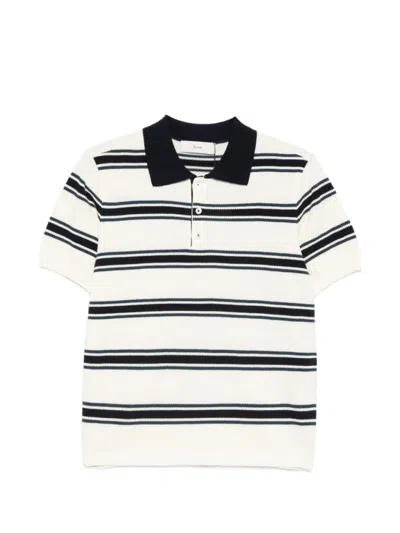 Dunst Beige Stripes Shirt Collar Polo In White
