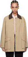 Dunst Beige Jacket With Corduroy Collar And Front Snap Button Closure In Beige