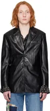 Dunst Black 2 Button Faux-leather Blazer In Black