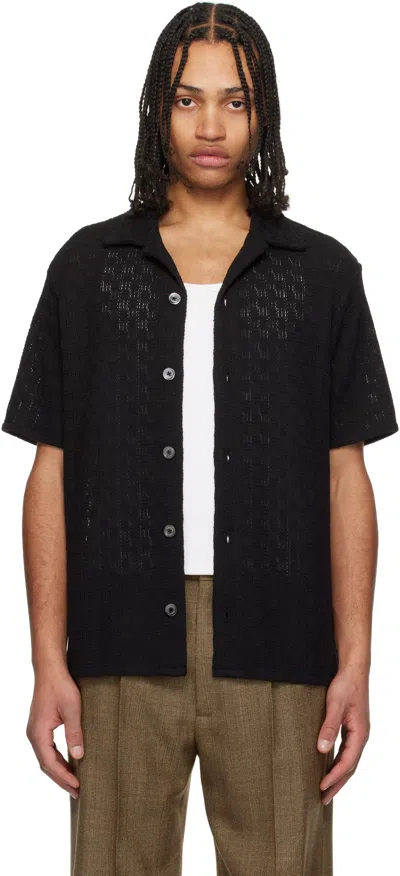 Dunst Black Crochet Open Collared Shirt In Black Square