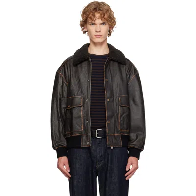 Dunst Black Detachable A-2 Leather Jacket In Multi