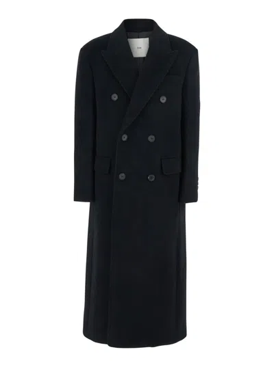 DUNST BLACK DOUBLE-BREASTED COAT WITH PEAK REVERS IN CASHMERE WOMAN