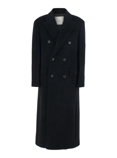 DUNST BLACK DOUBLE-BREASTED COAT WITH PEAK REVERS IN CASHMERE WOMAN