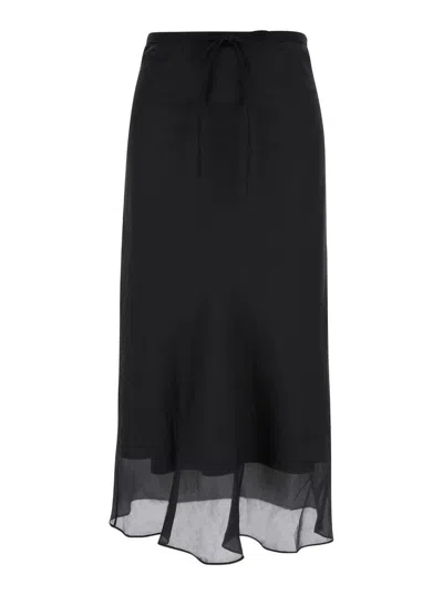 Dunst Black Double-layer Long Skirt In Viscose Blend Woman