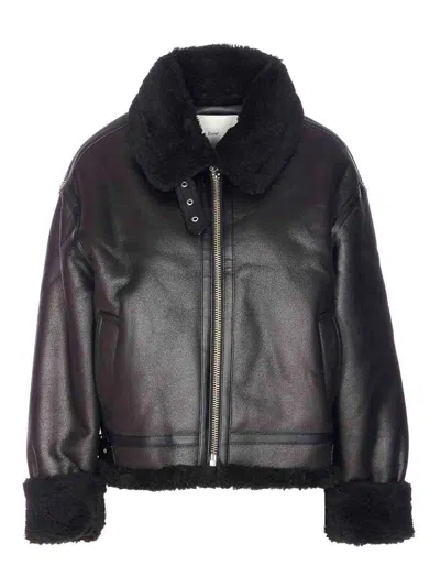 DUNST BLACK FAUX FUR LEATHER JACKET