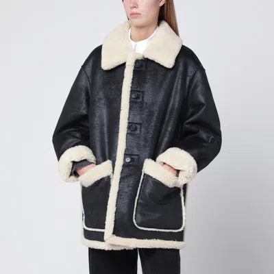 Dunst Black Faux-leather Shearling-effect Coat