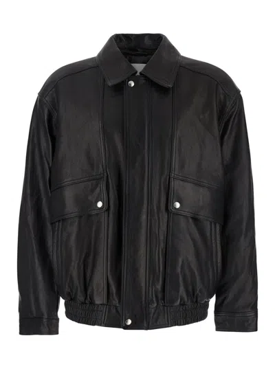 Dunst Black Jacket With Pockets On The Front And Elastic Hem In Leather Man