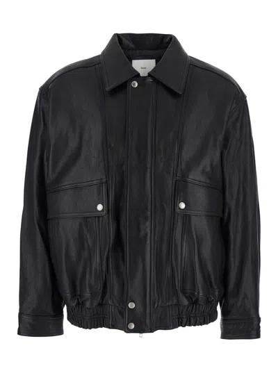 DUNST BLACK JACKET WITH TWO FRONT POCKETS AND DISTRESSED EFFECT IN LEATHER WOMAN