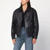 Dunst Black Leather Bomber Jacket In Black