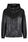 Dunst Black Leather Windbreaker Drawstring Hooded Polyester Jacket In Black