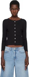 Dunst Black Pointelle Crewneck Cardigan In Black