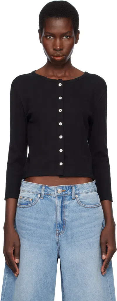 Dunst Black Pointelle Crewneck Cardigan