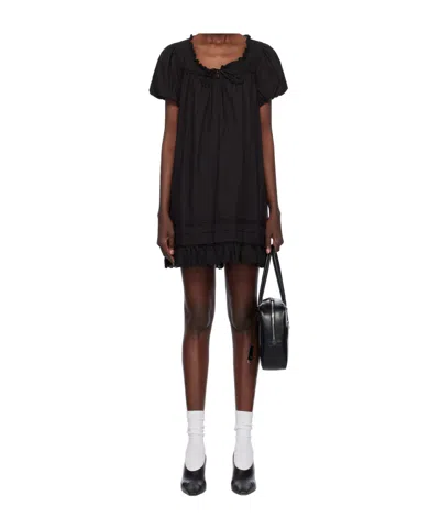 Dunst Black Puff Shirring Minidress