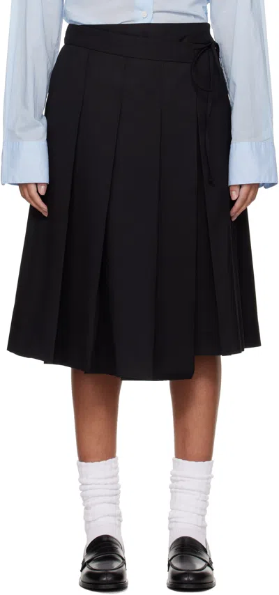 Dunst Black Ribboned Wide Pleats Midi Skirt