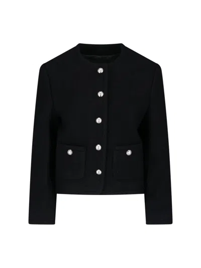 Dunst Black Round-neck Ornamental-button Wool Jacket In Animal Print