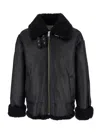 Dunst Black Shearling Jacket With Belted Collar In Ecoleather And Ecofur Man In Black