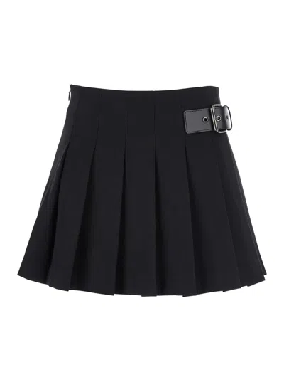 Dunst Black Skirt With Adjustable Side Belt And Pleated Details In Fabric Woman