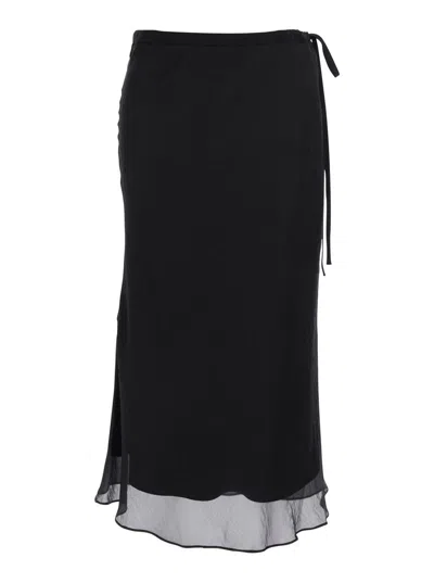 Dunst Black Skirt With Side Knot Closure And Semi-transparent Hem In Viscose Woman