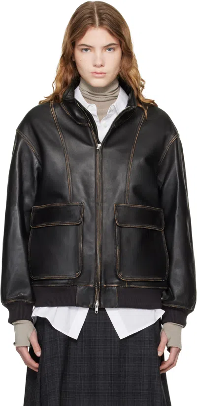 Dunst Black Stand Collared Leather Jacket