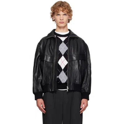 Dunst Black Stand Collared Leather Jacket