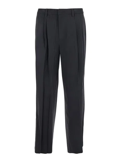 DUNST BLACK TAILORED TROUSERS WITH FRONT PLEATS IN FABRIC MAN